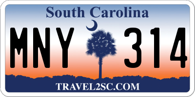 SC license plate MNY314