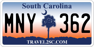 SC license plate MNY362