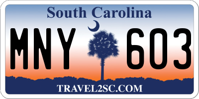 SC license plate MNY603