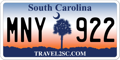 SC license plate MNY922