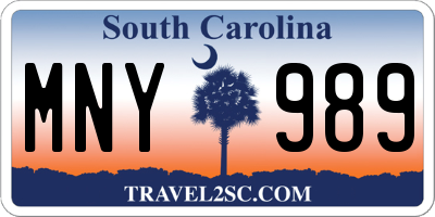 SC license plate MNY989