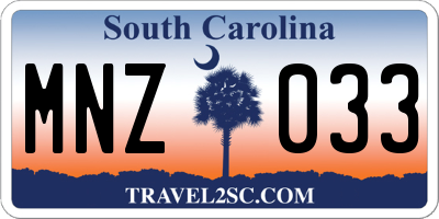 SC license plate MNZ033