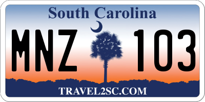 SC license plate MNZ103