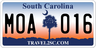 SC license plate MOA016