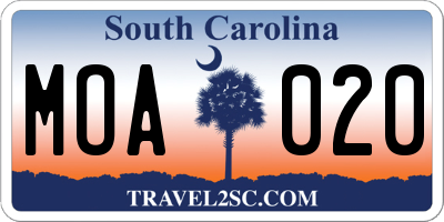 SC license plate MOA020
