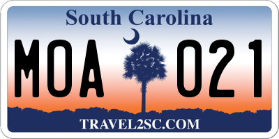 SC license plate MOA021