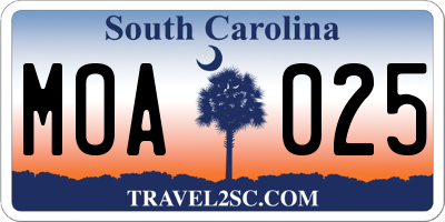 SC license plate MOA025