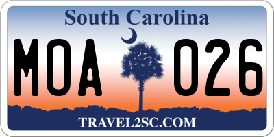 SC license plate MOA026