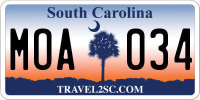 SC license plate MOA034