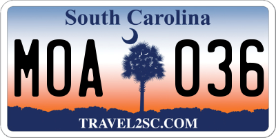 SC license plate MOA036
