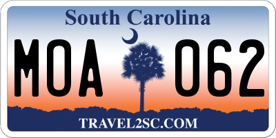 SC license plate MOA062