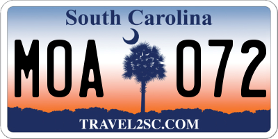 SC license plate MOA072