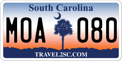 SC license plate MOA080