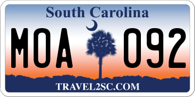 SC license plate MOA092