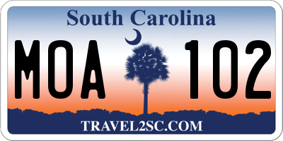 SC license plate MOA102