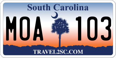 SC license plate MOA103