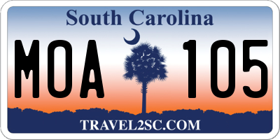 SC license plate MOA105