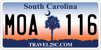 SC license plate MOA116