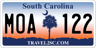 SC license plate MOA122