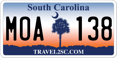 SC license plate MOA138