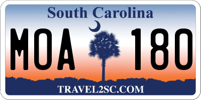 SC license plate MOA180