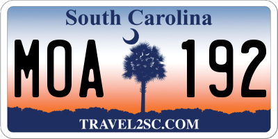 SC license plate MOA192