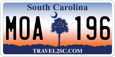 SC license plate MOA196