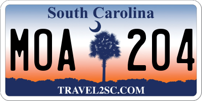 SC license plate MOA204