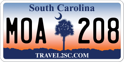 SC license plate MOA208