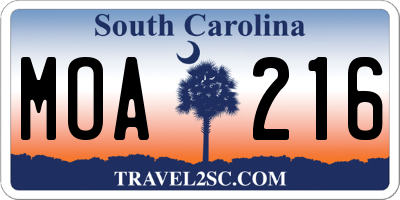 SC license plate MOA216