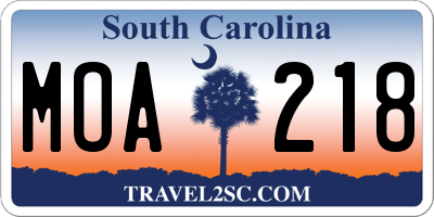 SC license plate MOA218