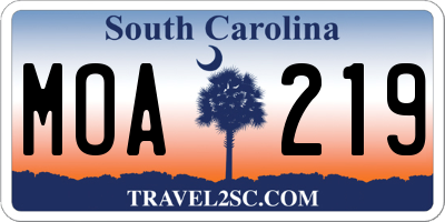 SC license plate MOA219