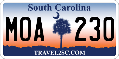 SC license plate MOA230