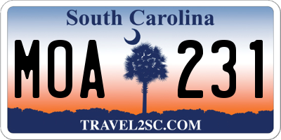 SC license plate MOA231