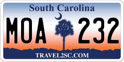 SC license plate MOA232