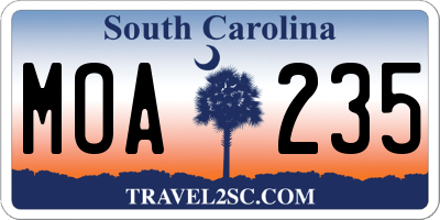 SC license plate MOA235