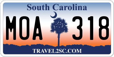SC license plate MOA318