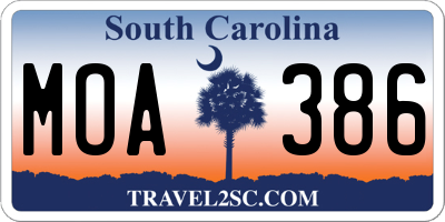 SC license plate MOA386
