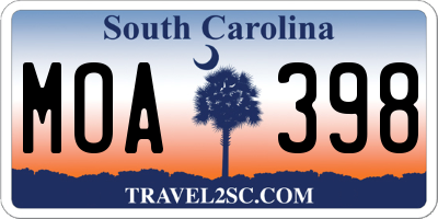SC license plate MOA398