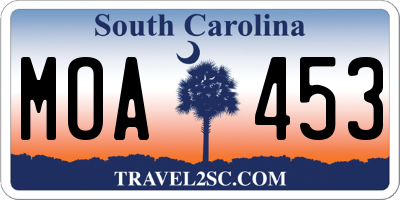 SC license plate MOA453