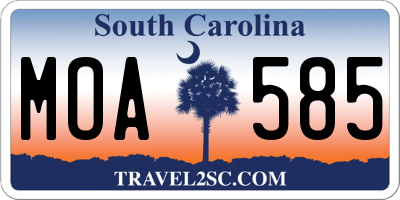 SC license plate MOA585