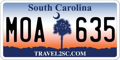 SC license plate MOA635