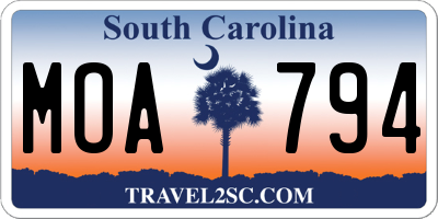 SC license plate MOA794