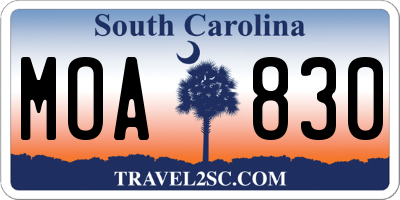 SC license plate MOA830