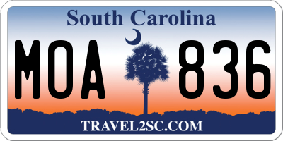 SC license plate MOA836