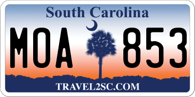 SC license plate MOA853