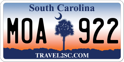SC license plate MOA922