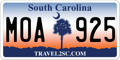 SC license plate MOA925