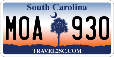 SC license plate MOA930