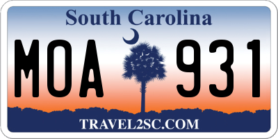 SC license plate MOA931